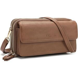 Women Retro Brown Imported Faux Leather Crossbody Wallet With Phone Pocket Bag